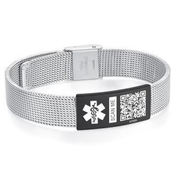 Imagem de AOAMID Pulseira de identificação médica com código QR para mulheres e homens, pulseiras de alerta médico de código QR ajustável, informações dinâmicas da web, ML, Sem Pedra Preciosa