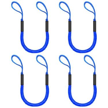 Imagem de Cordas de barco de 1,2 m para ancoragem com laços – Linhas de doca elástica resistente para barcos, jet skis, caiaques (estica-se até 1,7 m), pacote com 4 (azul)