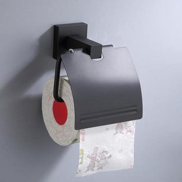 Imagem de Kit de ferragens para banheiro preto - 6 peças de toalheiros, ganchos para papel higiênico - aço inoxidável, suporte para papel A