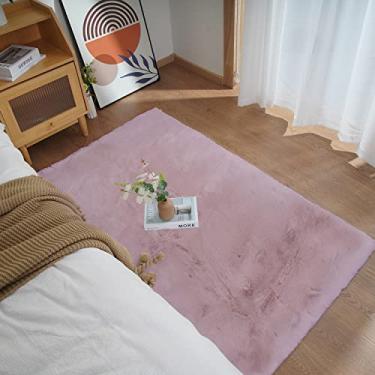 Imagem de Ghouse Tapete ultramacio de pele de coelho sintética, 8 x 12 cm, lavável na máquina para quarto, tapetes fofos para sala de estar, tapete de pele de carneiro que não descama, rosa