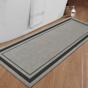 Imagem de chakme Tapete de banheiro 149 x 61 cm, tapete de banho ultrafino antiderrapante grande de secagem rápida para piso de banheiro, (cinza escuro, 150 x 61 cm)