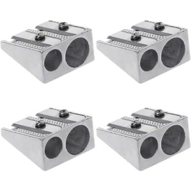 Imagem de Afiador de lápis de maquiagem, 4 peças de apontador manual de dois furos para lápis de metal de 2 furos para lápis de cor de grafite, apontador de giz de cera, escritório escolar em casa, apontador de