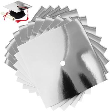 Imagem de Gersoniel 12 folhas de papel-cartolina metálica para decoração de boné de formatura 25,4 x 25,4 cm colorido cartolina graduada capa de cartão para chapéu de formatura artesanato DIY (prata)
