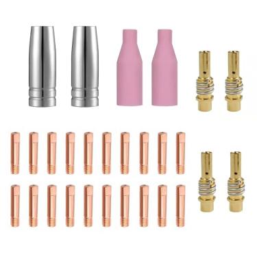 Imagem de TimelyDu Kit de acessórios de pistola de solda Mig MB15 15AK; pontas de contato de soldagem 0,12 cm, bicos de cerâmica, bocal de soldagem/suporte de ponta de contato para tocha de soldagem MIG, (kit
