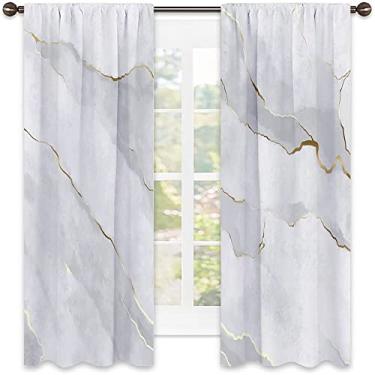 Imagem de Cortinas blecaute de mármore para quarto - Cortinas escurecidas com isolamento térmico para sala de estar, L 250 x C 213 cm