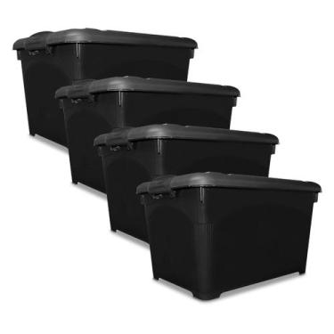 Imagem de Kit 4 Caixas Organizadoras Preta 95L Com Trava e Rodinha - INJEPLASTEC