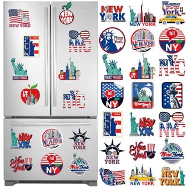 Imagem de Dazoratix Ímãs de geladeira de Nova York - 24 peças NYC Souvenirs Locker geladeira adesivos magnéticos presente EUA decorações para casa cozinha escritório material escolar quadro branco acessórios de