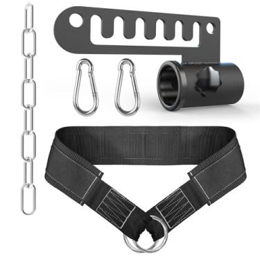 Imagem de Acessório de agachamento de cinto com cinto de imersão e corrente – serve para barra olímpica de 5 cm, design de mina terrestre com vários compartimentos, profundidade de carregamento ajustável, forro