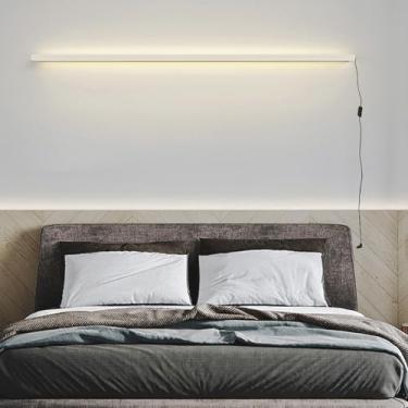 Imagem de GZZBMY Iluminação de parede longa LED com interruptor e plugue lâmpada de parede moderna simples de alumínio arandela de cabeceira plugue arandelas lineares para sala de estar quarto corredor corredor