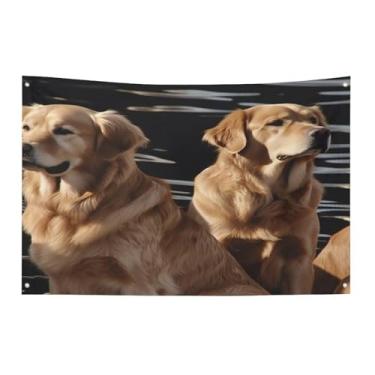 Imagem de Bandeira com quatro furos bandeiras para todos os climas Golden Retrievers bandeira decorativa impressa bandeiras de poliéster adequadas para uso interno e externo 89 x 159 centímetros