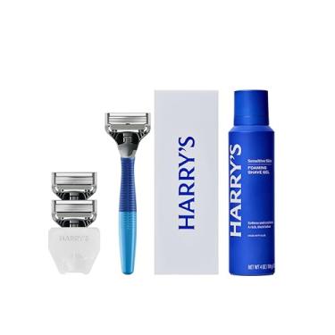 Imagem de (3 Blades, Indigo Blue) - Harry's Razors for Men - Men's Razor Set with 3 Razor Blade Refills, Travel Blade Cover, 120ml Shave Gel (Indigo Blue)