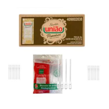 Imagem de Açucar Uniao Sache 400x5g + Mexedor De Cafe 500un Combo com 2 Itens