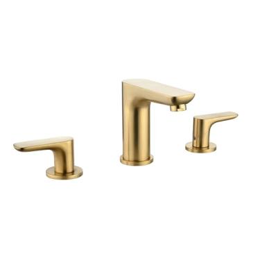 Imagem de Huifeidezhu Torneira Para Banheira De Montagem No Deck, Dourada Escovada, Conjunto Com 3 Furos Pia Banheiro, Romana Latão, Dourada, 2 Alças Válvula -