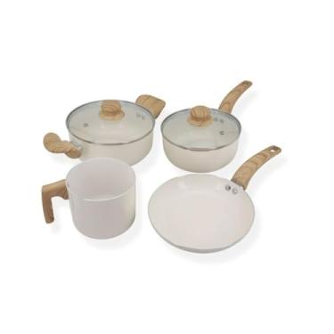 Imagem de Conjunto de Panelas em Alumínio com Revestimento Cerâmico, 4 Peças, Vanilla, Caçarola 20cm, Frigideira 20cm, Fervedor 12cm, Panela 18cm