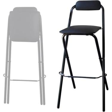 Imagem de Banco De Bar Dobrável Branco, 26/28/30 Polegadas Banco De Bar Para Café Da Manhã Com Encosto E Apoio Para Os Pés - Cadeira Alta Portátil Com Assento De Almofada C, Black, 75cm(30inch)
