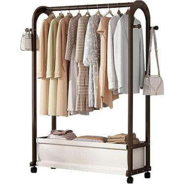 Imagem de Cabideiro De Madeira Portátil, Cabide Independente Com Haste Superior E Prateleiras De Caixa De Armazenamento Para Entrada E Quarto De Dormir, Rotação De 360°, Vintage Brown, 100 * 32 * 165Cm