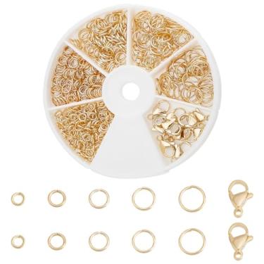 Imagem de PH PandaHall Kit De Fechos Para Joias Banhados A Ouro 24K, 530 Peças Argolas Abertas 4/5/6/7/8 Mm Com 10 Garra Lagosta 12 X 7 Mm, Acessórios Aço Inoxidável 304 Fazer Pingentes Chaveiro