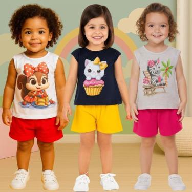 Imagem de Kit 3 Conjuntos Infantil Menina Blusa Regata e Short Kyly, 1, Kit 7