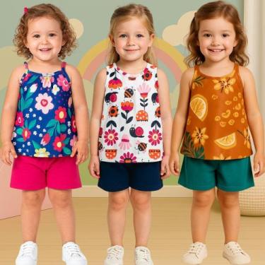 Imagem de Kit 3 Conjuntos Infantil Menina Blusa Regata e Short Kyly, 4, Kit 9