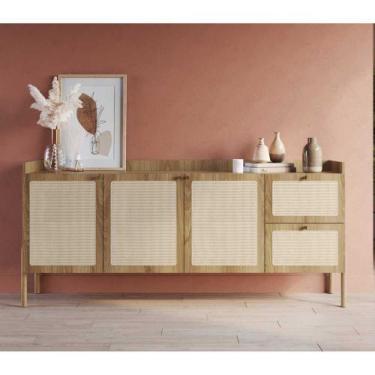 Imagem de Balcão Buffet Aquiles 3 Portas 2 Gavetas Palhinha Pé Madeira Boho Móve