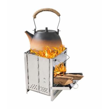 Imagem de Fogão de madeira para mochilão, fogão de acampamento dobrável, de aço inoxidável, compacto e leve para cozinhar ao ar livre, caminhadas, acampamento, grelha, piquenique e churrasco, tamanho pequeno