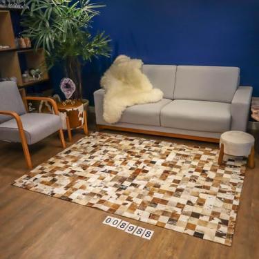 Imagem de Tapete de Couro Quadriculado Mesclado Marrom Escuro 2x1,5m com placas de 7x7cm