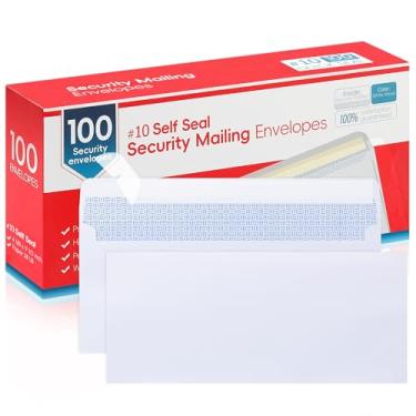 Imagem de Envelopes de correspondência nº 10 tamanho carta para empresas, 100 envelopes de segurança sem janela autoselados 10 x 23 cm, papel branco de 11 kg