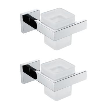 Imagem de Acessórios de banheiro de aço inoxidável Suporte para rolo de papel Toalheiro Prateleira Suporte para escova de vaso sanitário Prateleira de parede cromada Barra para toalhas (2 porta-copos)