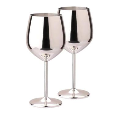 Imagem de Conjunto 2 Taças de Vinho Inox, 550ml. Luxo. Casamento às Cegas, 21,5x7,5cm. Dourada, Prata e Rosé (Prata)