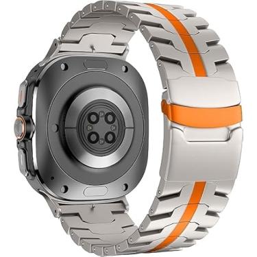 Imagem de KONAFEI Pulseiras de titânio compatíveis com Samsung Galaxy Watch 8 de 40 mm/44 mm/Classic 46 mm 2025, sólida de substituição masculina robusta (titânio-laranja)