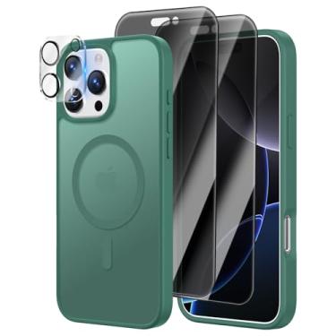 Imagem de [4 em 1] Capa magnética para iPhone 16 Pro, 2 películas protetoras de tela de privacidade e 1 protetor de câmera fotográfica, adequada para MagSafe, capa de telefone Militar à prova de choque