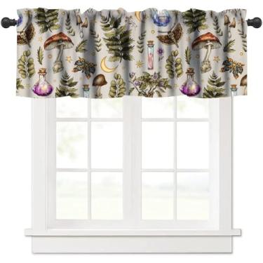 Imagem de Cortina vintage de cogumelo, bruxa mística gótica, veneno mágico, floresta rústica, cogumelo, plantas, flores, mariposa, blackout, janela curta, tratamento para quarto, cozinha, 137 x 45 cm