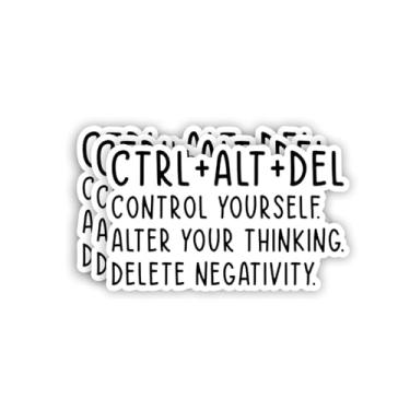 Imagem de (3 peças) Ctrl+Alt+Del Control Yourself Alter Your Thinking Delete Negativity Sticker Funny Motivational Inspirational Vinyl Decal Stickers for Tumbler Laptop Kindle Tablet Books Phone - Tamanho 3x1,8