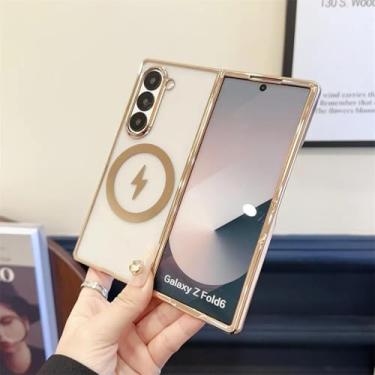 Imagem de Capa traseira magnética galvanizada à prova de choque para Samsung Galaxy Z Fold6 (para Samsung Galaxy Z Fold6/dourada)