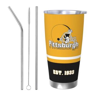 Imagem de Copo isolado do time de futebol de 590 ml com tampa e pincel de canudo mantém bebidas frias e quentes garrafa de água de parede dupla isolada a vácuo caneca de café presente de aniversário para fãs de