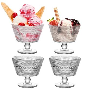 Imagem de wangsdjy 4 tigelas de vidro para sobremesa, copos de sorvete de vidro de cristal de 255 g - perfeito para sobremesa, sundae, sorvete, frutas, salada, lanche, coquetel, condimento, bagatela (4)