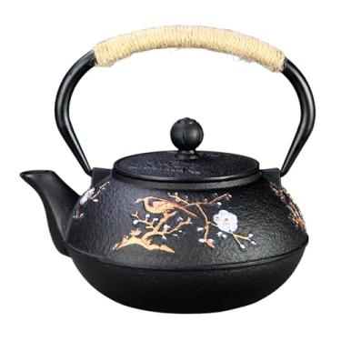 Imagem de Bule de chá SECHUDO de ferro fundido para fogão seguro revestido com interior esmaltado, bela chaleira japonesa com infusor de aço inoxidável para chá solto (flores de ameixa de 860 g e padrão de
