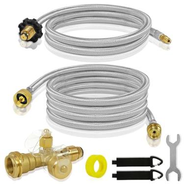 Imagem de Kit de propano Extend A Stay RV, kit adaptador de 4 portas em latão propano com mangueiras trançadas de aço inoxidável de 1,5 m e 3 m para trailers, conectando cilindros auxiliares de propano a