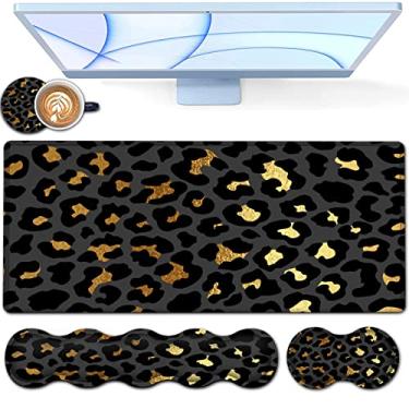 Imagem de Bloco de mesa, conjunto de mouse pad de teclado, mouse pad estendido para jogos + suporte ergonômico para descanso de pulso de espuma de memória, 80 x 30 cm à prova d'água grande para escritório em