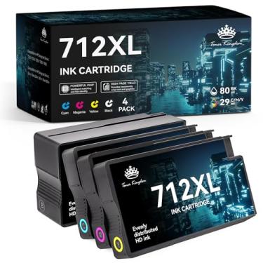 Imagem de Cartuchos de tinta 712XL compatíveis com cartuchos de tinta HP 712XL 712 Combo Pack funciona com HP DesignJet T210 T230 T630 T650 Studio Plotter Printer (pacote com 4 cores, 80 ml preto + 29 ml)