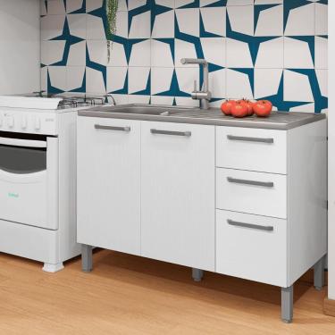 Imagem de Balcao 3 Portas C/ 2 Gaveteiro 1,20 Mad Firenze C/ Tampo Branco Supremo