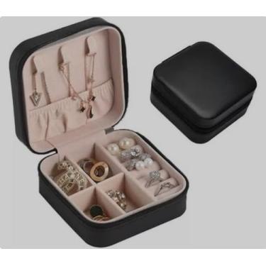 Imagem de Porta Jóias Mini Estojo Portátil LILLE GOLD JOIAS Couro Sintético com Zíper para Jóias, Maquiagem e Viagem - Preto