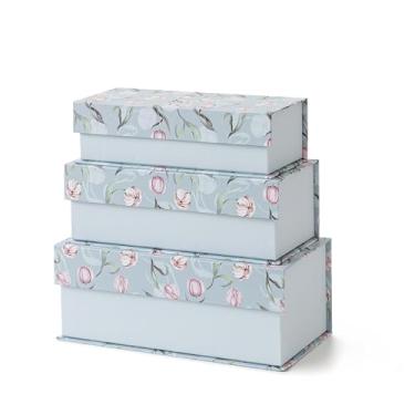 Imagem de Soul & Lane Caixas de armazenamento decorativas com tampas, conjunto de 3 caixas de papelão para decoração de casa e documentos, organizadores de memória para lembranças com fecho magnético