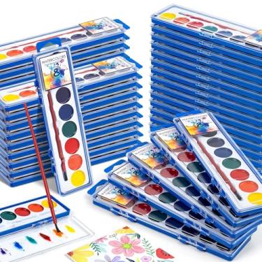 Imagem de Conjunto de 72 unidades de tinta aquarela, tinta de aquarela lavável a granel para crianças, tinta de tinta de água com pincéis, presentes ideais para lembrancinhas de festa, material escolar e