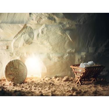 Imagem de SADFA Cenário de presépio 2,1 x 1,5 m, manjedoura de madeira de Natal cristão e tumba vazia Jesus é o motivo da estação, fundo fotográfico para decoração de festa de Natal e Páscoa, adereços de fotos