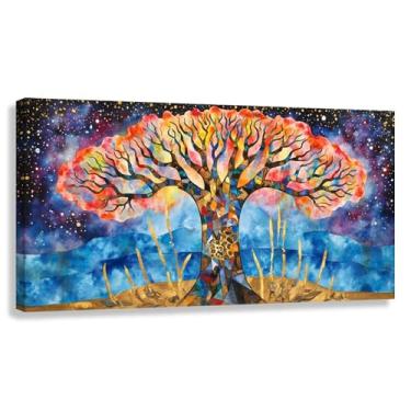 Imagem de Árvore da Vida Arte de parede Impressão em tela com fundo cósmico para decoração de sala de estar Fotos Pintura 60x30cmx1