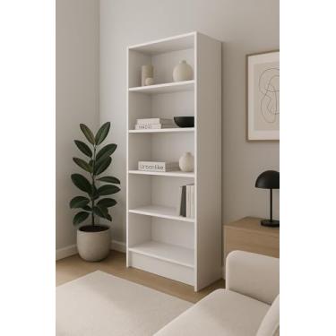 Imagem de Armário Organizador Livreiro 5 Prateleiras Multiuso Para Sala, Lavanderia, Quarto 91,2cm Branco Cód.305PR912