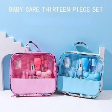 Imagem de Kit de Cuidados para Bebê, 13 Peças, Acessórios Essenciais de Higiene, com Estojo de Viagem, Rosa e Azul