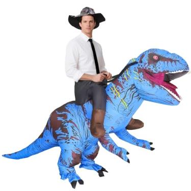 Imagem de MXoSUM Fantasia inflável de dinossauro para adultos, fantasia de dinossauro, fantasia de dinossauro para o Dia das Bruxas, Azul, for Adult Height: 150cm-200cm)