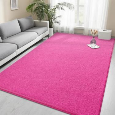 Imagem de Foxmas Tapetes de área de 15 x 23 cm para quarto, sala de estar, rosa choque, macio, espesso, tapete felpudo antiderrapante, lavável, interior, moderno, minimalista, para decoração de móveis de